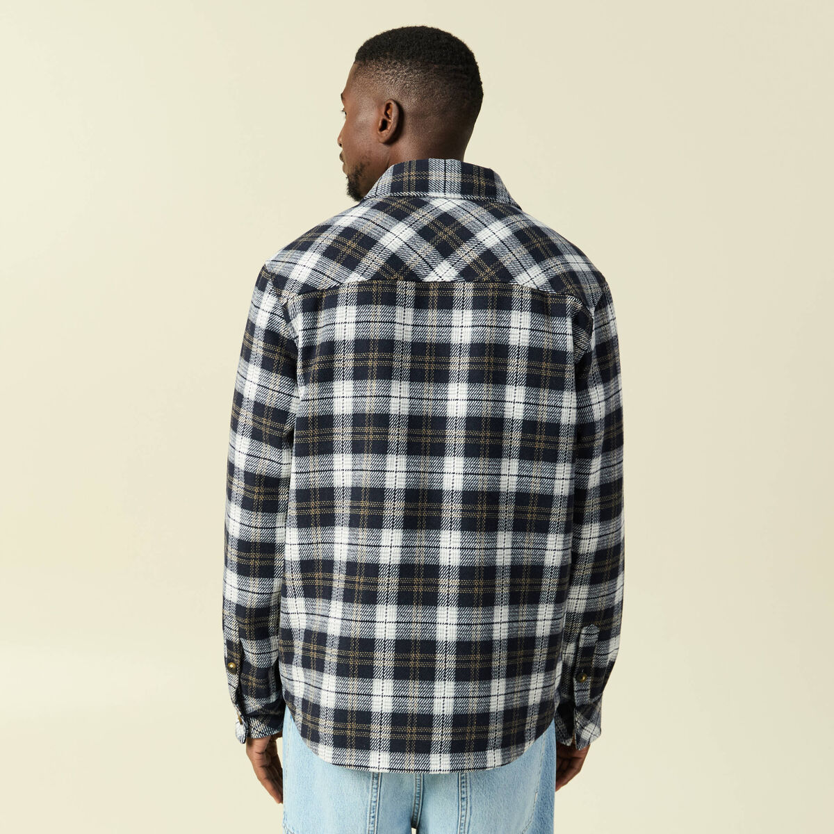 Surchemise oversize courte doubl&eacute;e bleu marine homme