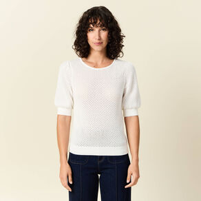 pull manches courtes ajoure creme femme Pull manches courtes ajouré creme femme