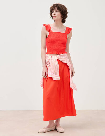Jupe longue &eacute;vas&eacute;e en coton ray&eacute; orange fonc&eacute; femme