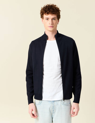 Gilet manches longues zipp&eacute; bleu marine homme