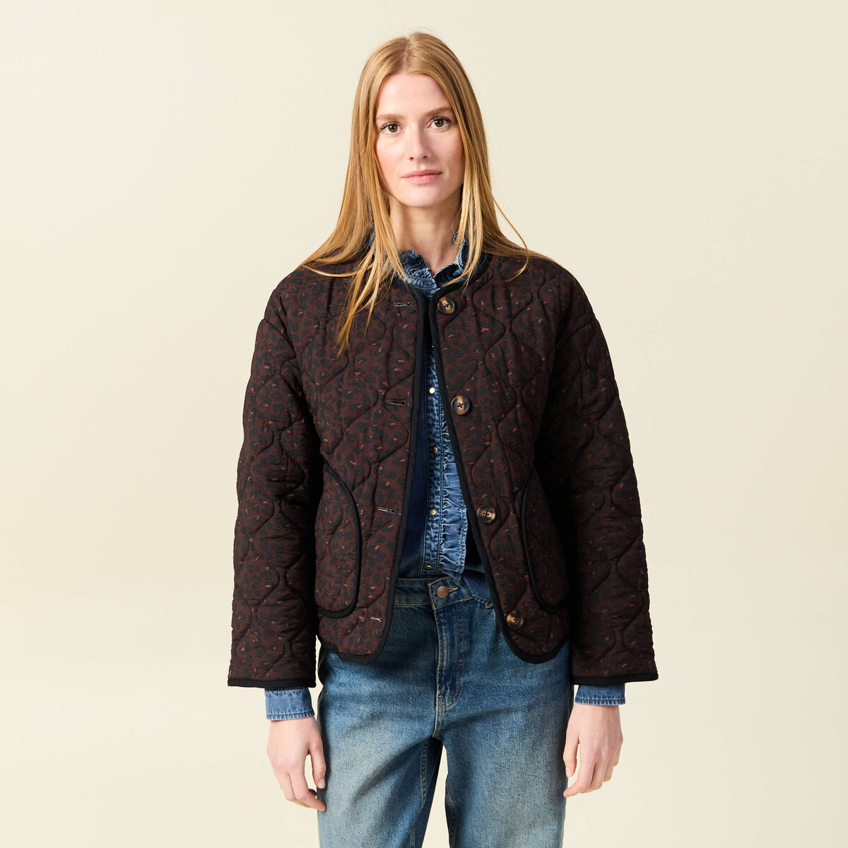 Blouson matelass&eacute; camel femme