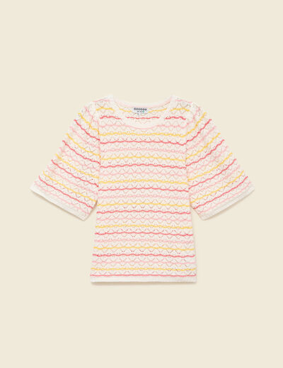 Pull col bateau manches courtes rose femme