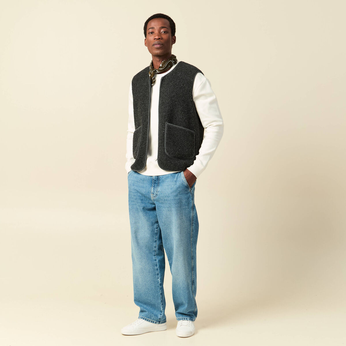 Sweat manches longues col rond ecru homme