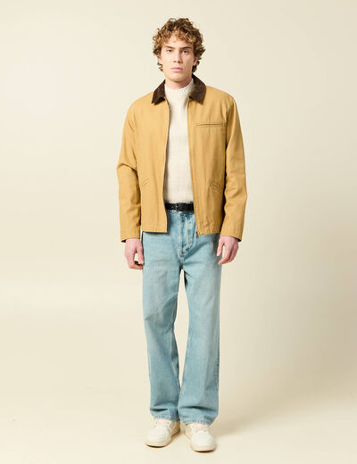 Pull col rond manches longues en coton sable homme