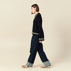 Pull col polo manches longues bleu marine femme