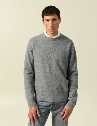 Pull manches longues col rond gris homme