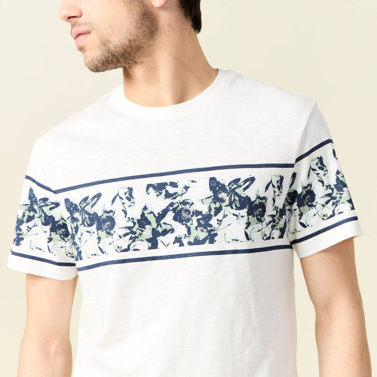 T-shirt coupe droite en coton col rond bleu ciel homme