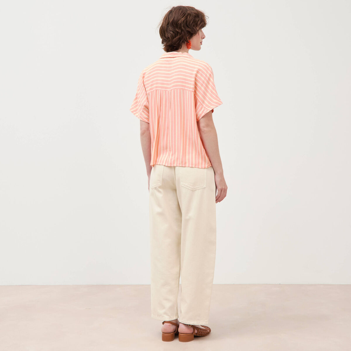 Chemise manches 3/4 orange abricot femme