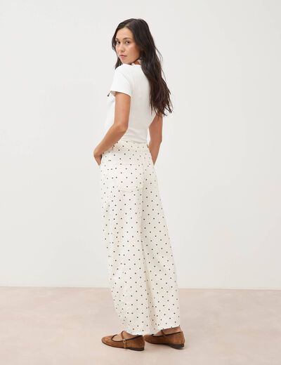 Jeans barrel taille haute bas resserr&eacute; ecru femme