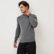 Pull droit col rond manches longues gris fonc&eacute; homme