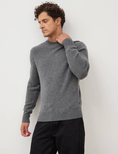 Pull droit col rond manches longues gris fonc&eacute; homme