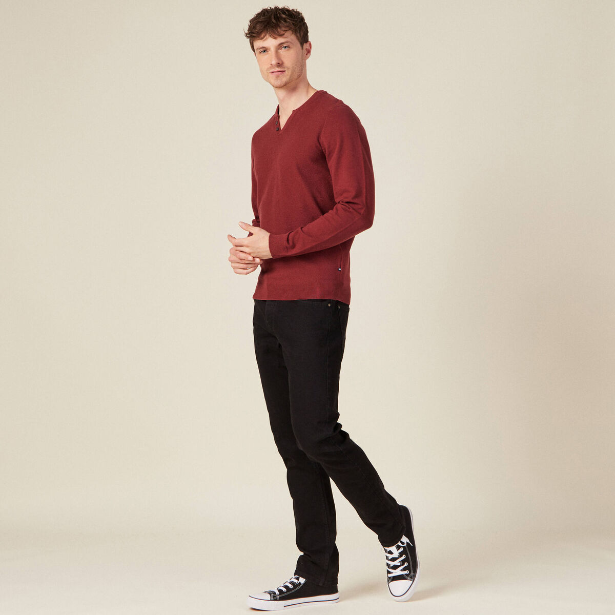Pull manches longues bordeaux homme