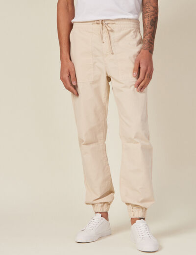 Jogger droit bas resserré beige homme