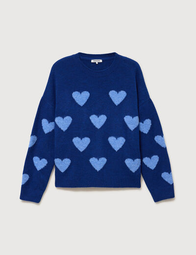 Pull manches longues bouclette col rond bleu electrique femme
