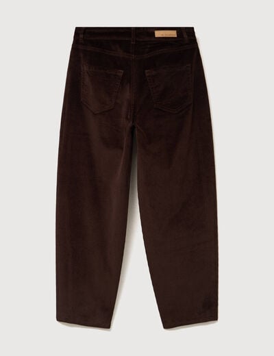 Pantalon taille haute velours resserr&eacute; marron femme
