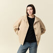 Trench droit court col montant beige femme