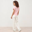 T-shirt ajust&eacute; col rond manches courtes rose clair femme
