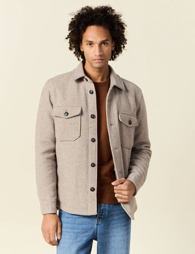 Surchemise boutonn&eacute;e beige homme