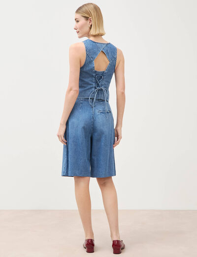 Bermuda jeans large taille haute denim used femme