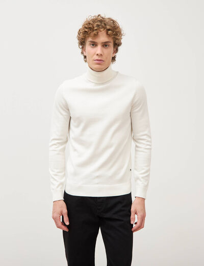 Pull fin col montant manches longues ecru homme