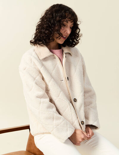 Blouson bouclette creme femme
