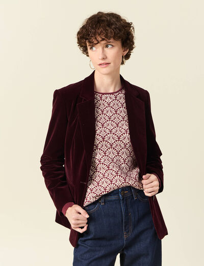 Veste blazer velours bordeaux femme