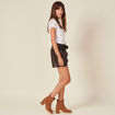 Short similicuir ceinturé marron foncé femme