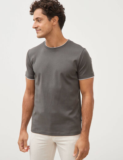 T-shirt droit col rond manches courtes vert fonc&eacute; homme
