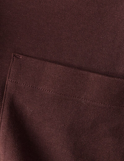 Polo ample manches longues col polo marron fonc&eacute; homme
