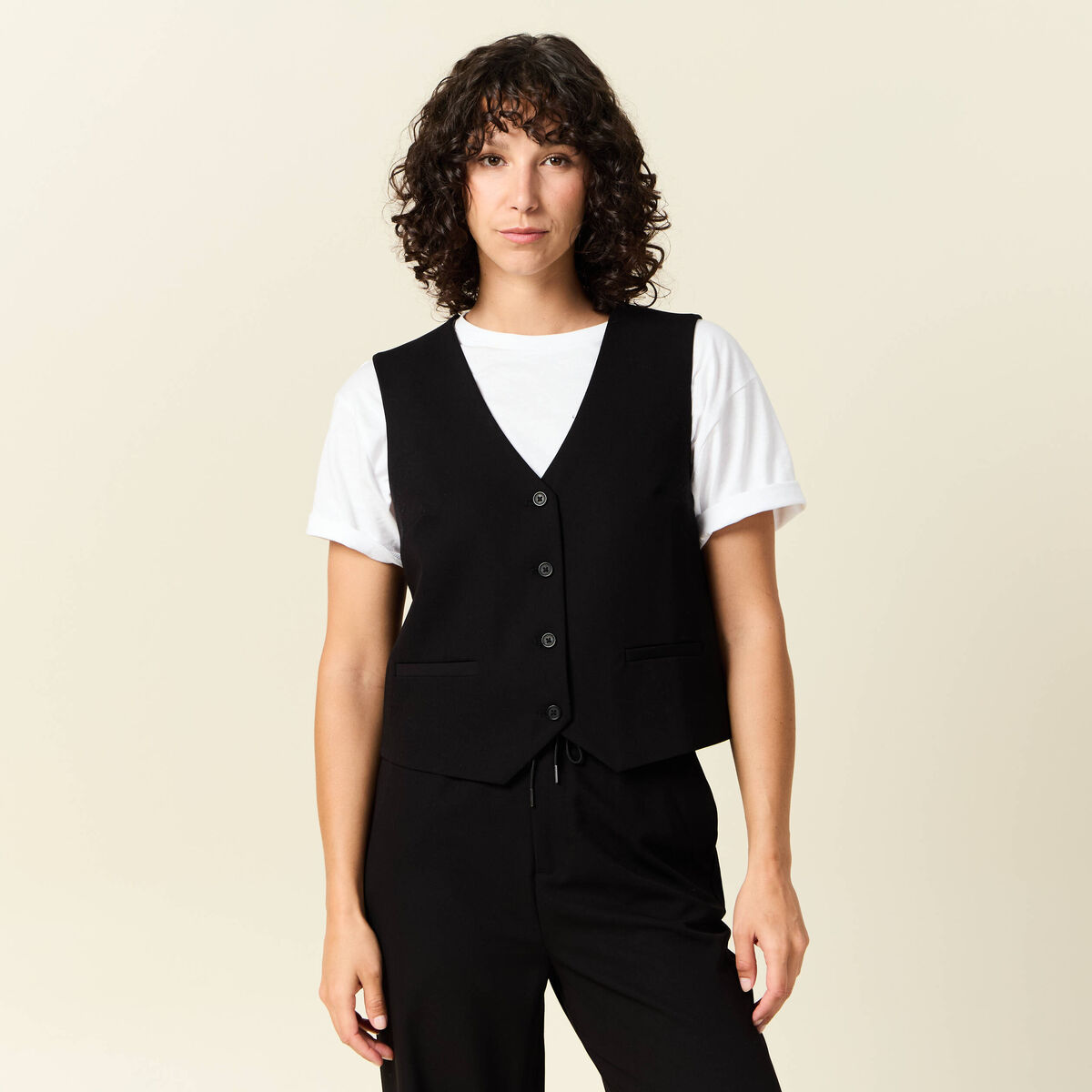 Veston sans manches noir femme