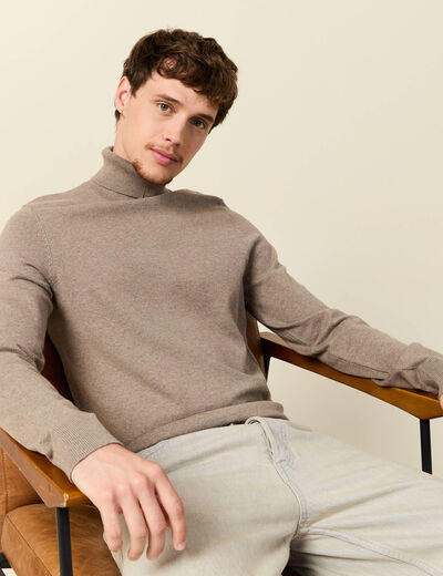 Pull droit court manches longues vert kaki homme