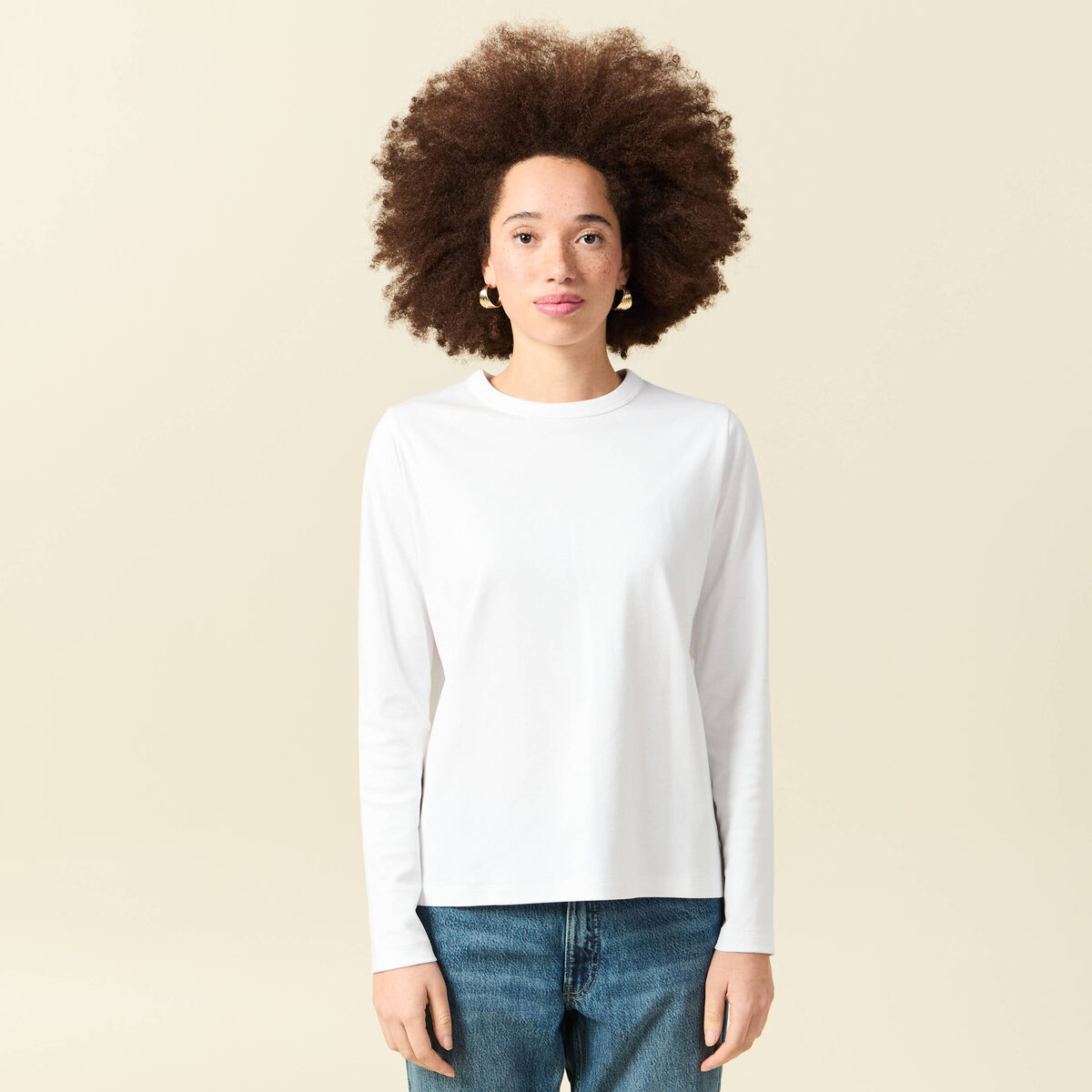 T-shirt en coton manches longues blanc femme