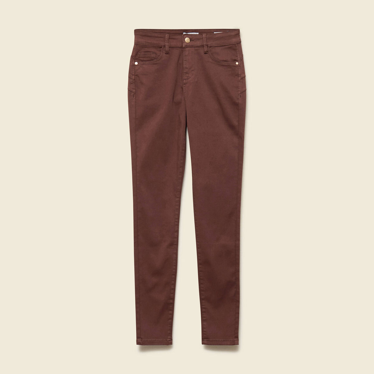 Pantalon skinny push-up taille standard marron fonc&eacute; femme