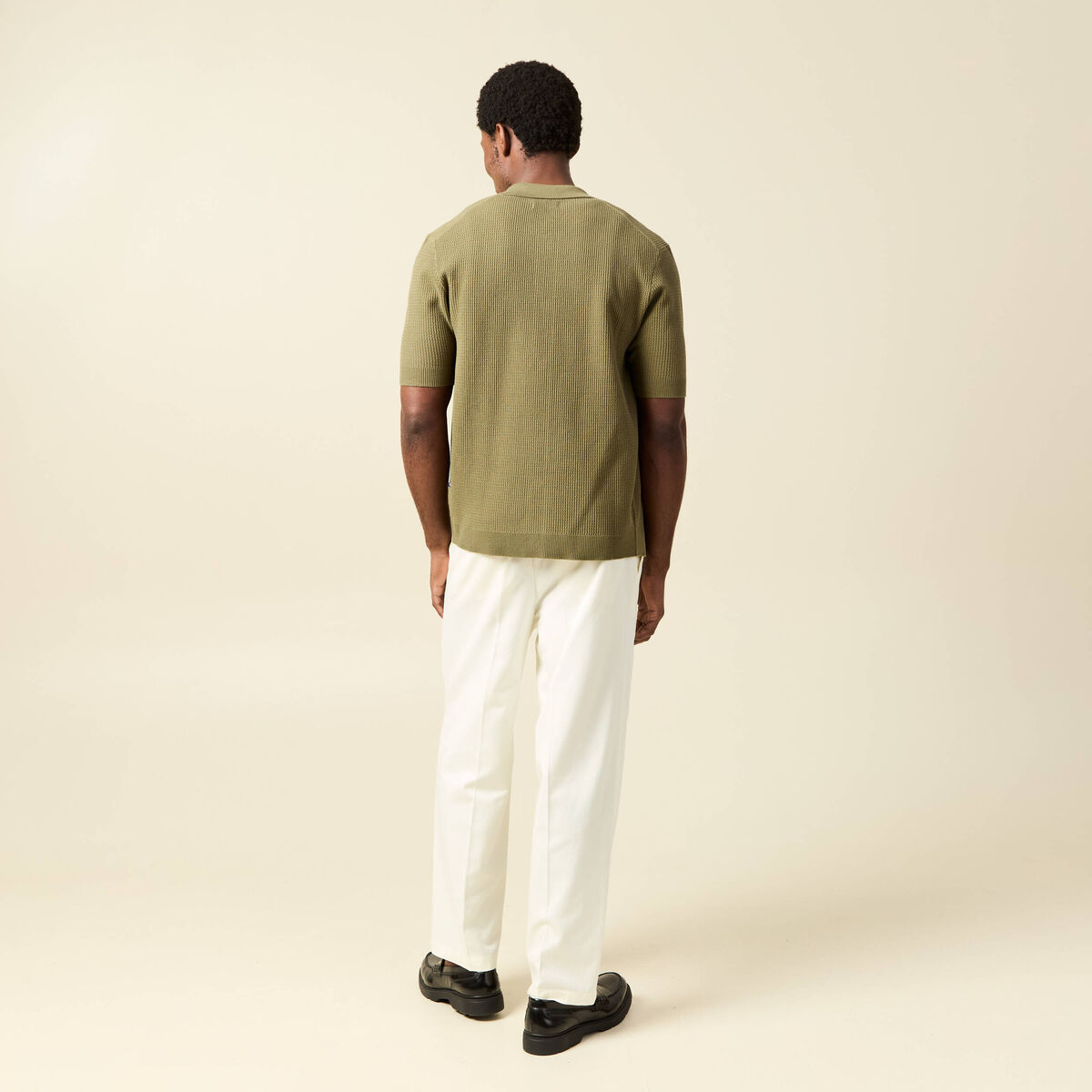 Chemise manches courtes col polo vert kaki homme