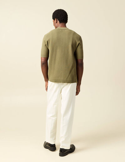 Chemise manches courtes col polo vert kaki homme
