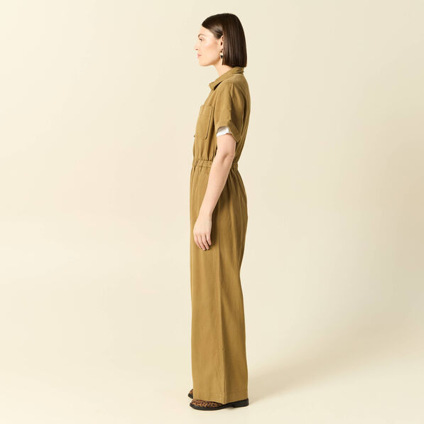 Combinaison pantalon zippée vert kaki femme