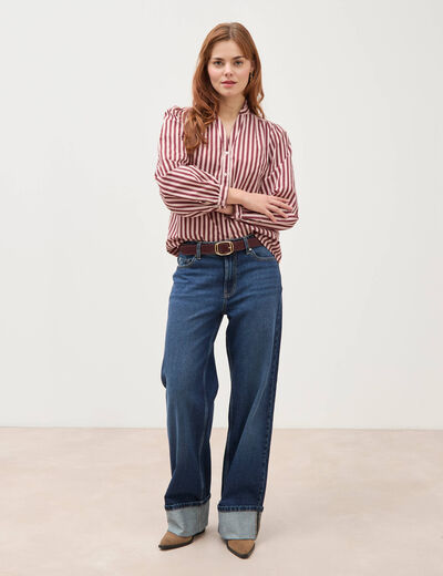 Chemise droite manches longues rouge fonc&eacute; femme