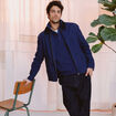 Blouson manches longues en coton bleu fonc&eacute; homme