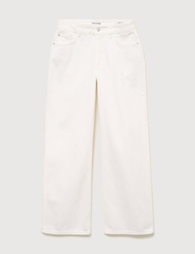 Jeans wide leg taille bascul&eacute;e denim blanc femme