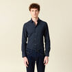 Chemise cintr&eacute;e en coton manches longues bleu marine homme