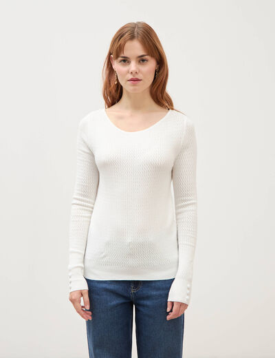 Pull droit col bateau manches longues ecru femme