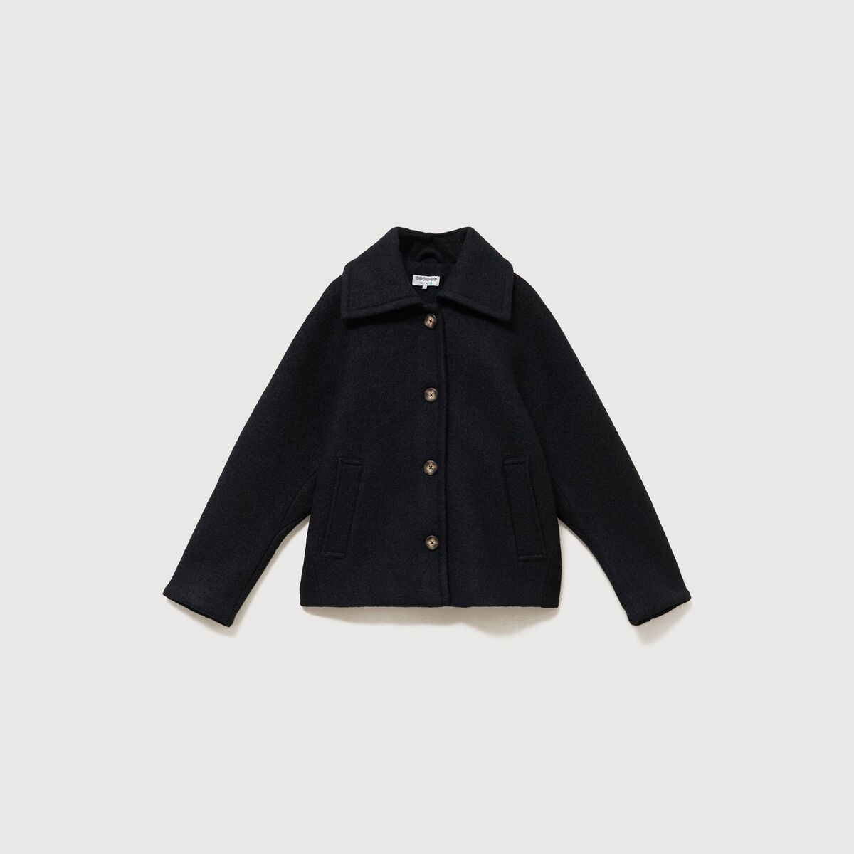 Manteau oversize court col tailleur noir femme