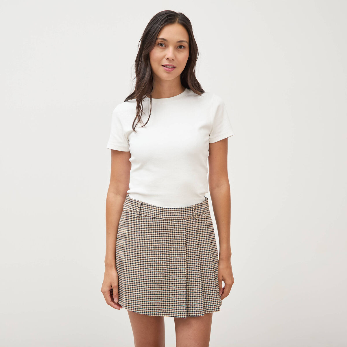 Jupe taille haute doubl&eacute;e marron femme