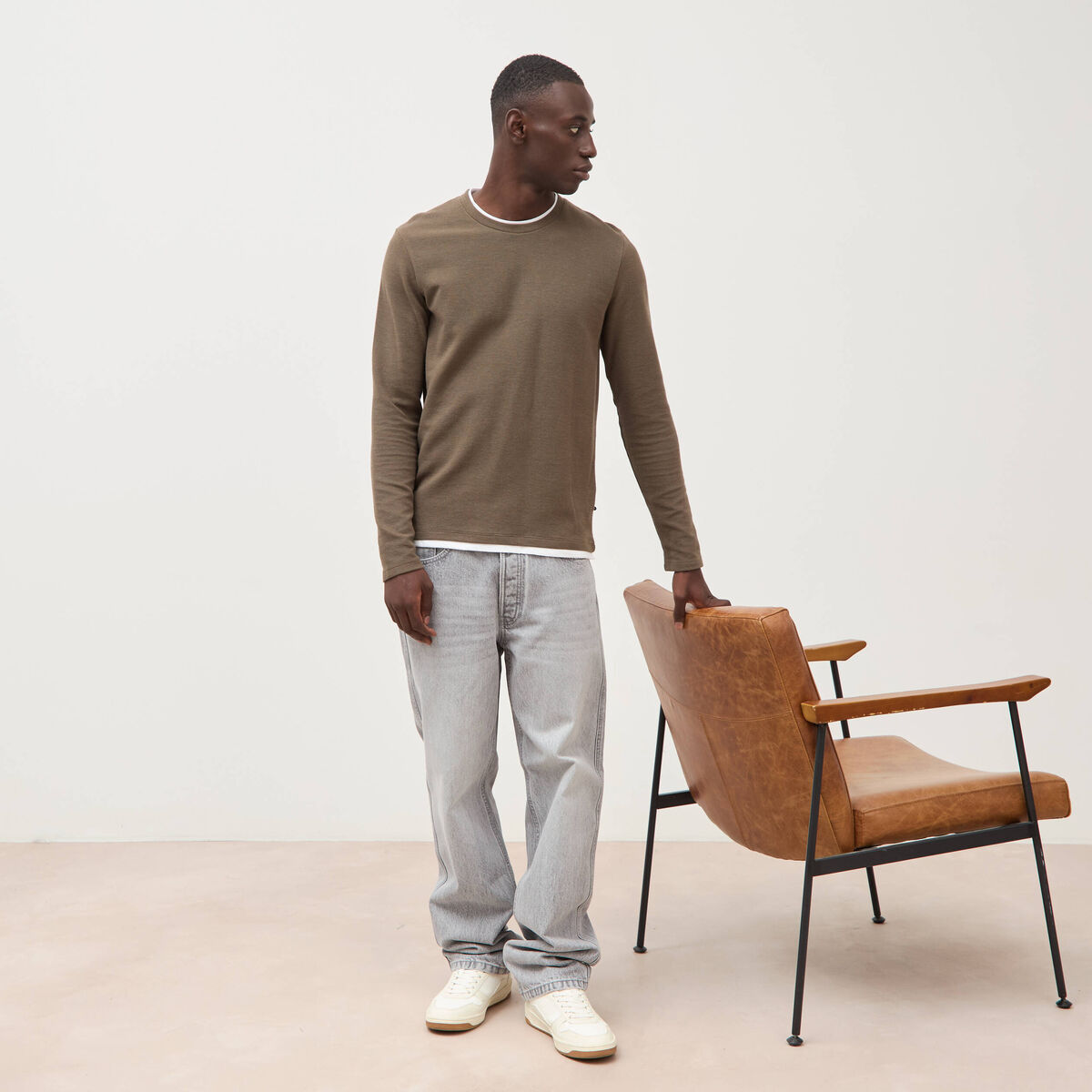 T-shirt manches longues taupe homme