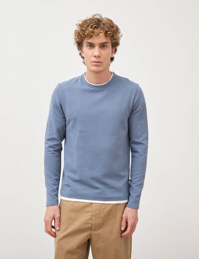 T-shirt manches longues bleu fonc&eacute; homme