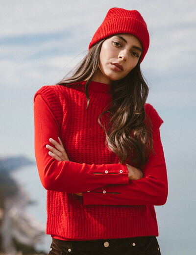 Pull droit sans manches col rond rouge femme