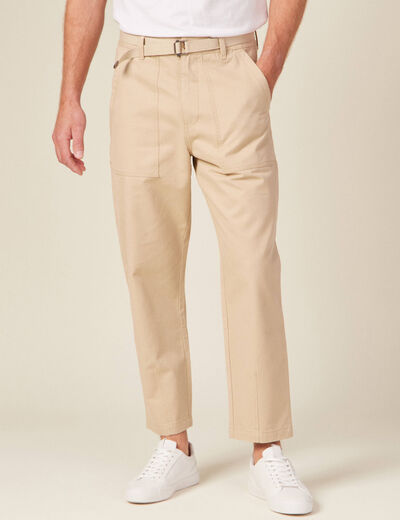 Pantalon large ceinturé beige homme