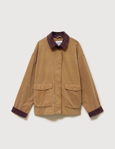 Parka oversize courte col classique camel femme