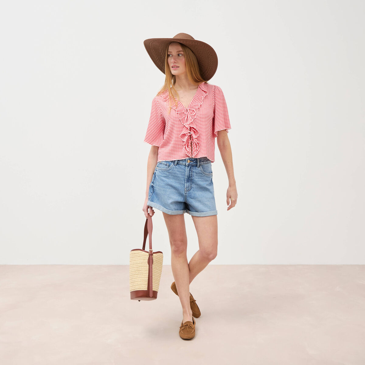 Short mom taille haute en jean denim used femme