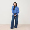 Chemise droite manches longues ray&eacute;e bleu femme